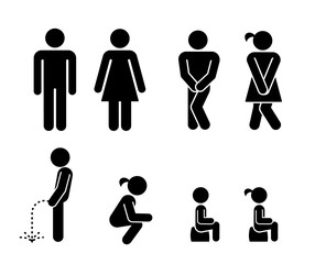 Set of toilet signs. WC icons.  Toilet labels. Restroom Signs Illustration. - obrazy, fototapety, plakaty