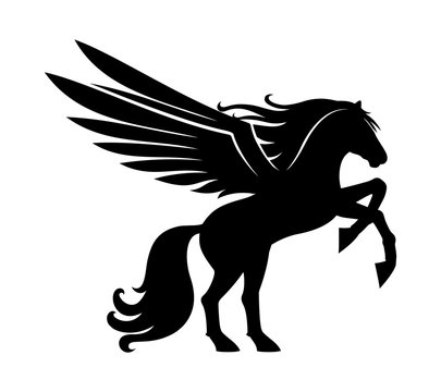 Sign of a black pegasus on a white background.