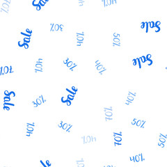 Light BLUE vector seamless background with 30, 40, 50, 70 % signs of sales.