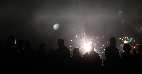Fototapeta na wymiar Crowd watching fireworks