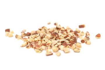 Diced Almond on white background - isolated