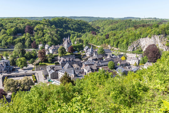 Wide view to Durbuy city from above