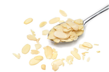 Sliced almond on white background - isolated
