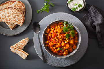 sweet potato and chickpea curry with naan bread