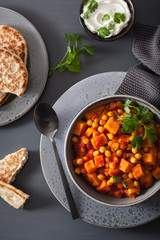 sweet potato and chickpea curry with naan bread