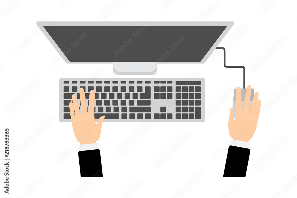 Wall mural hands on the keyboard and computer monitor