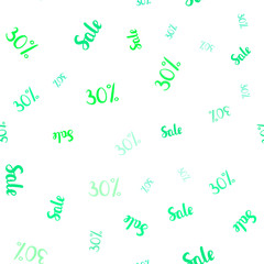 Light Green vector seamless background with 30% signs of sales.