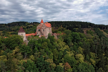Fototapeta na wymiar Gothic castle Pernstejn in Eastern region of the Czech Republic surrounded by forest