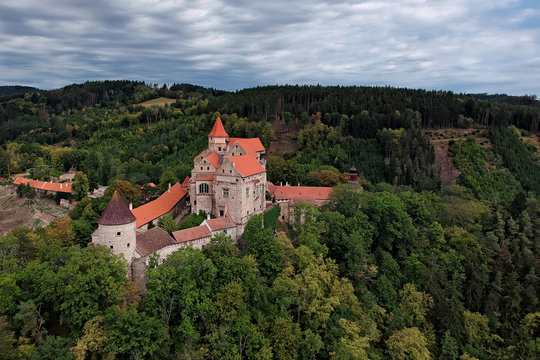 Gothic castle Pernstejn in Eastern region of the Czech Republic surrounded by forest