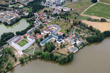 Pilgrimage Church of St. John of Nepomuk at Zelena hora in Žďár nad Sázavou, Czech Republic, Europe from ultralight plane