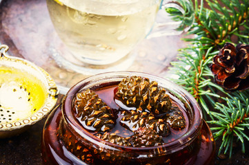 Jam from pine cones for tea