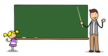 Sch&uuml;ler und Lehrer vor Tafel in Schule