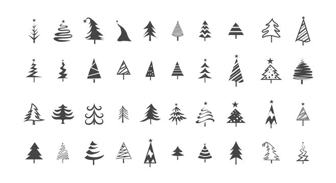 Icon set of cute christmas trees. Isolated illustration