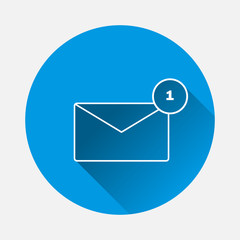 Vector image - message has come. Icon one message, e-mail, sms vector on blue background. Flat image message with long shadow. Layers grouped for easy editing illustration. For your design.