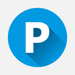 Vector parking icon, includes inscription P. Parking Sign on blue background. Flat image Heart with long shadow.  Layers grouped for easy editing illustration. For your design.