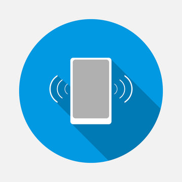 Vector image of the caller's smartphone. Icon vibrating smartphone on blue background. Flat  telephone with long shadow. Flat image Heart with long shadow