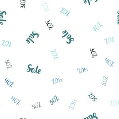 Light Blue, Green vector seamless cover with symbols of 30, 40, 50, 70 % sales.