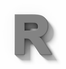 letter R 3D medium gray isolated on white with shadow - orthogonal projection