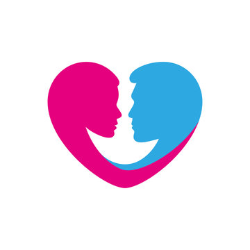 Beautiful romantic female and male silhouette of a head in the form of heart logo template. To marriage agencies, event decoration, weddings and bridal shops. Vector illustration.