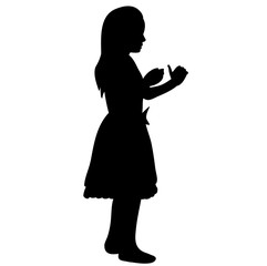 isolated, silhouette of children, little girl is standing