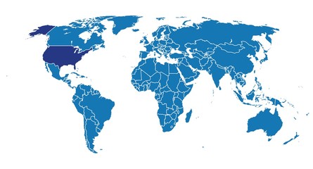 Fototapeta na wymiar World map with a highlighted usa