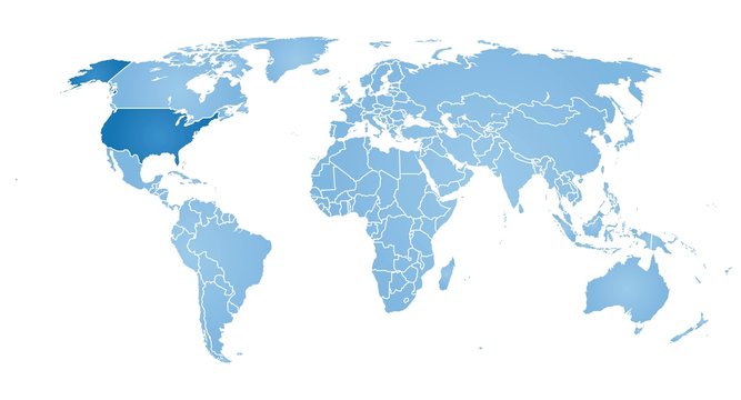 World map with a highlighted usa