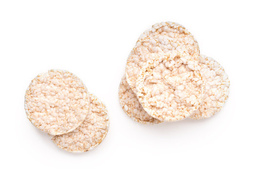 Healthy rice breads on white isolated background