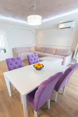 Kitchen table in a modern room interior