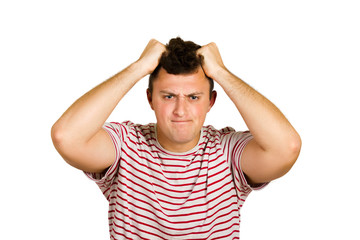 sad young man loser pose. emotional guy isolated on white background