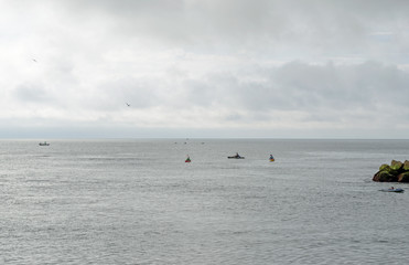 Obraz premium Landscape of ocean water clouds and land. Nature, background