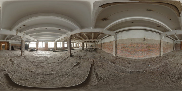 Spherical panorama inside abandoned building. Full 360 by 180 degree in equirectangular projection.