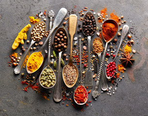Spices on black board