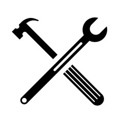 Tools icon isolated on white background. Wrench and hammer icon.