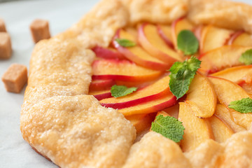 Delicious peach galette, closeup