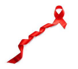 Red ribbon on white background. AIDS concept