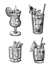 Alcohol cocktail hand drawn illustration set