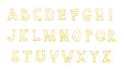 Alphabet made with pieces of fried French fries isolate on white background