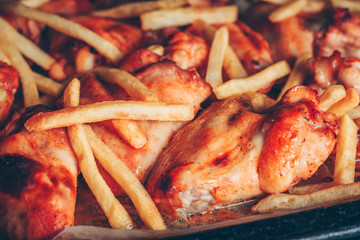 Spicy wings chicken grilled, harmful fatty foods