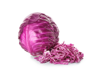 Obraz premium Whole and cut red cabbage on white background