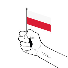 Clenched fist raised in the air holding the national flag of Poland