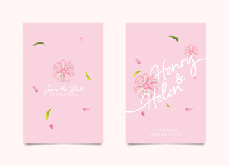 Wedding card invitation template pink floral design vector illustration