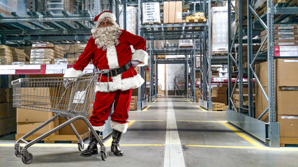 Santa claus and gifts with free space for your decoration.  - obrazy, fototapety, plakaty
