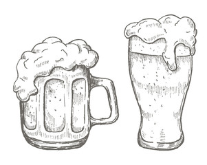 Vector hand drawing beer mug in white background