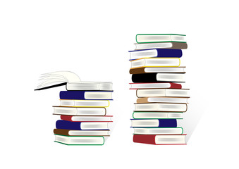 two stacks of books isolated on the white background, horizontal vector illustration