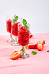 Summer refreshing strawberry sorbet, slush granita drink