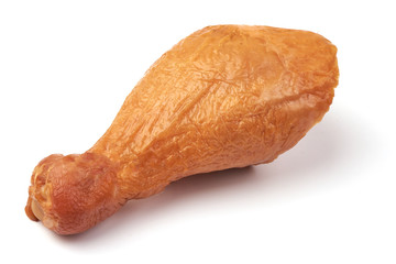 Smoked chicken leg, isolated on white background.
