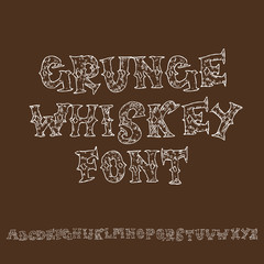 Grunge vintage whiskey font. Old handcrafted display skript. Modern brush label lettering. Vector typography illustration.