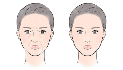 シワのある女性、ない女性