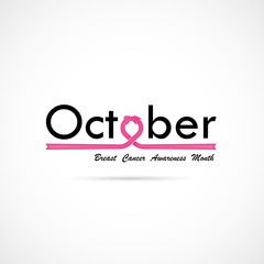 Breast Cancer October Awareness Month Typographical Campaign Background.Women health vector design.Breast cancer awareness logo design.Breast cancer awareness month icon.Realistic pink ribbon.