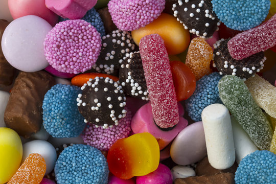 Colorful candies in close-up in Finland.